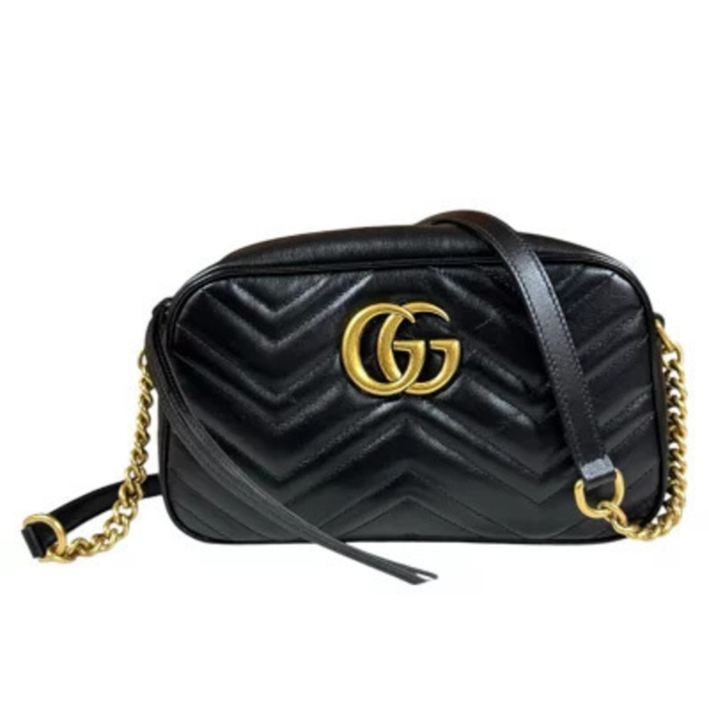 Gucci GG Marmont Shoulder Bag Leather Black Chain